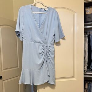 Light Blue Ruched Wrap Dress